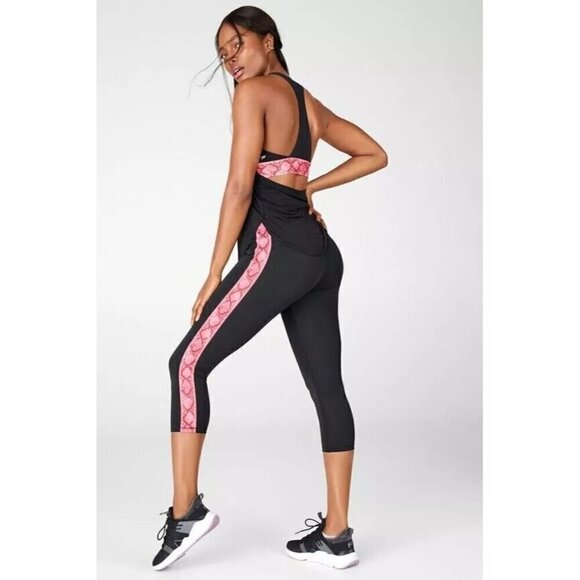 Fabletics UltraCool Leggings Black Pink Snake Skin Side Stripe Drawstring Medium - Picture 1 of 16